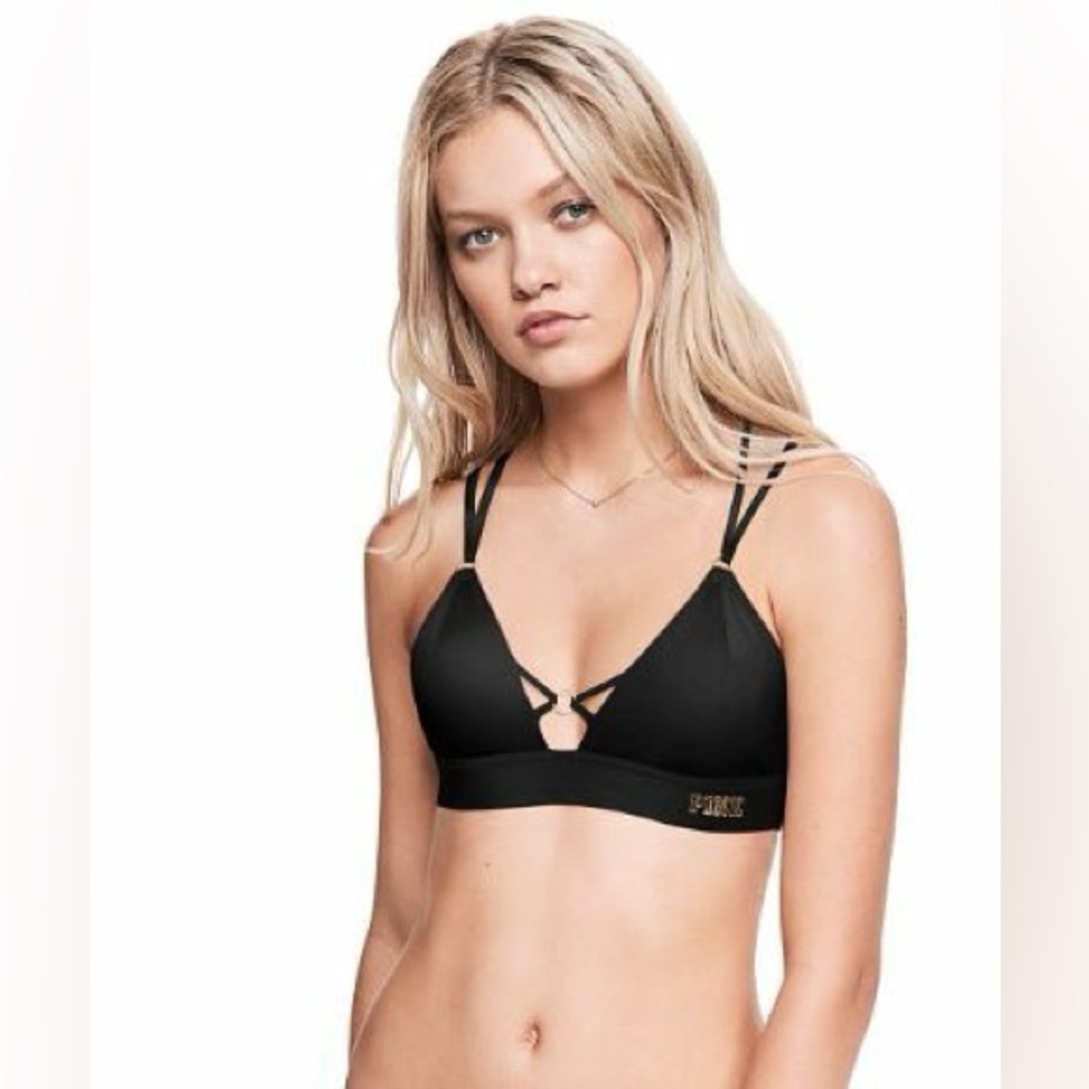 Pink Victoria’s Secret black strappy bralette double strap